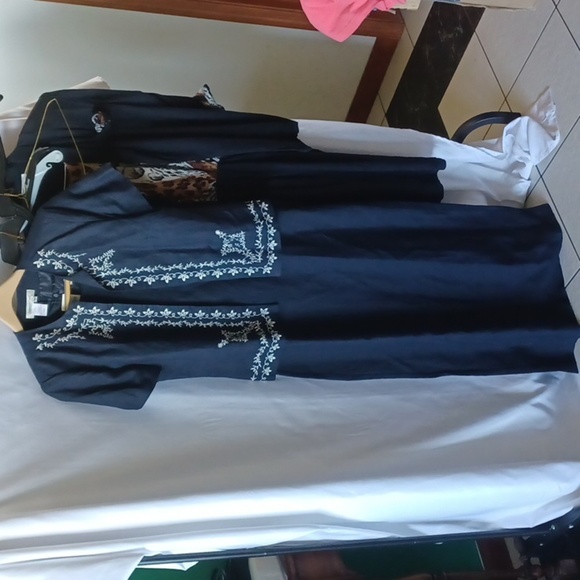 Coldwater Creek maxi dress & blazer 2 pc embroidered, linen, jacket Blue size 10 - Picture 1 of 8